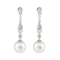 14K Gold 7-8mm Akoya Pearl & Diamond Earrings