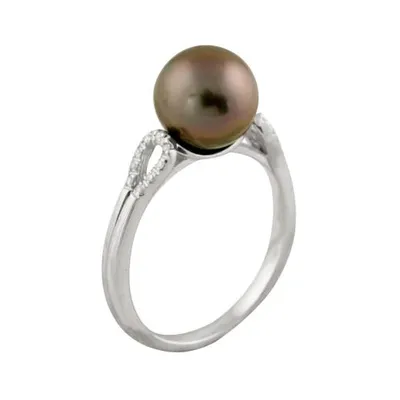 14K Yellow Gold 9mm Tahitian Pearl & Diamond Ring