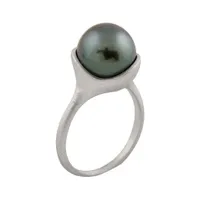 14K Brushed White Gold 10mm Tahitian Pearl Ring