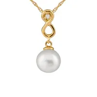 14K Yellow Gold 8-8.5mm White Freshwater Pearl & Diamond Pendant