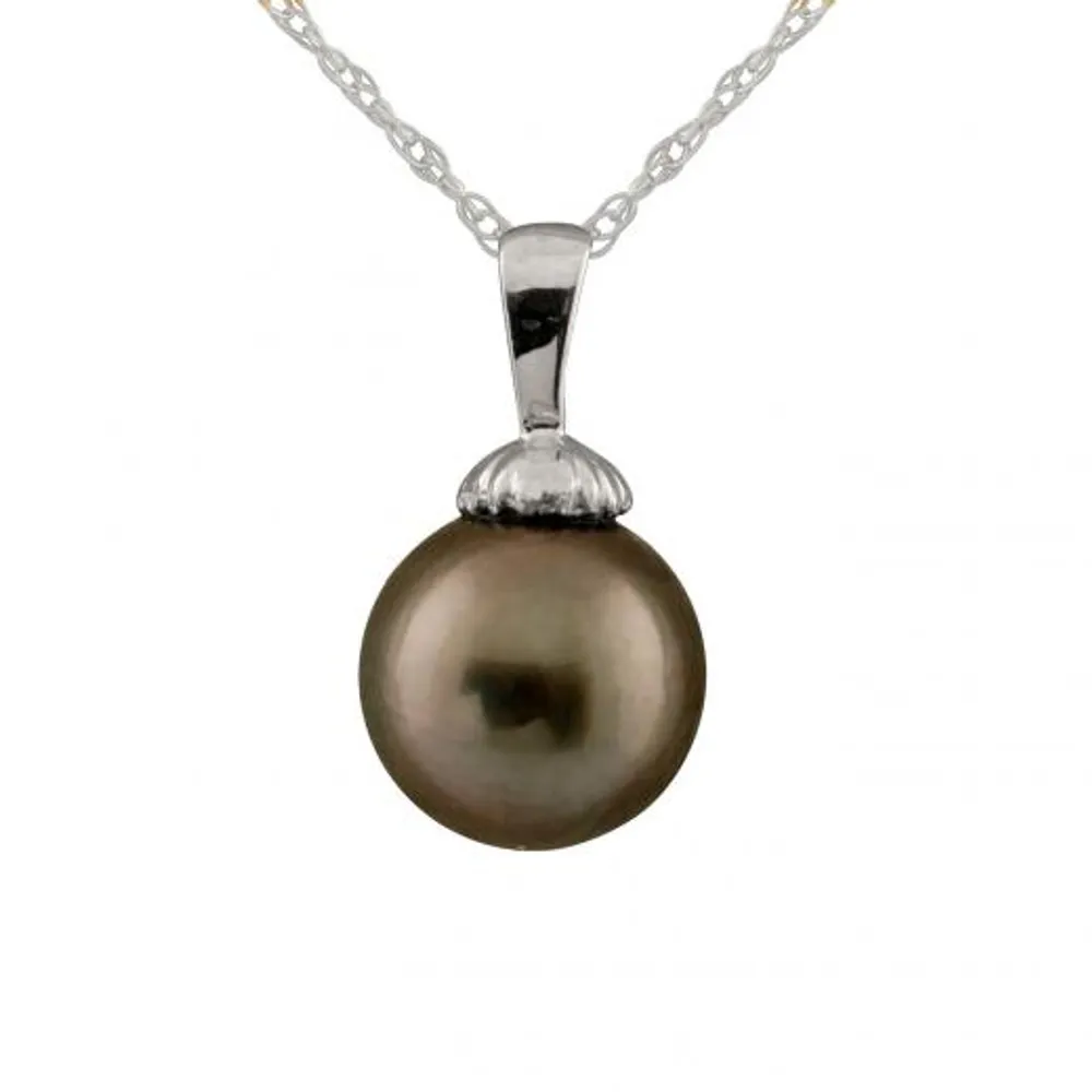 14K White Gold 10-11mm Tahitian Pearl Pendant