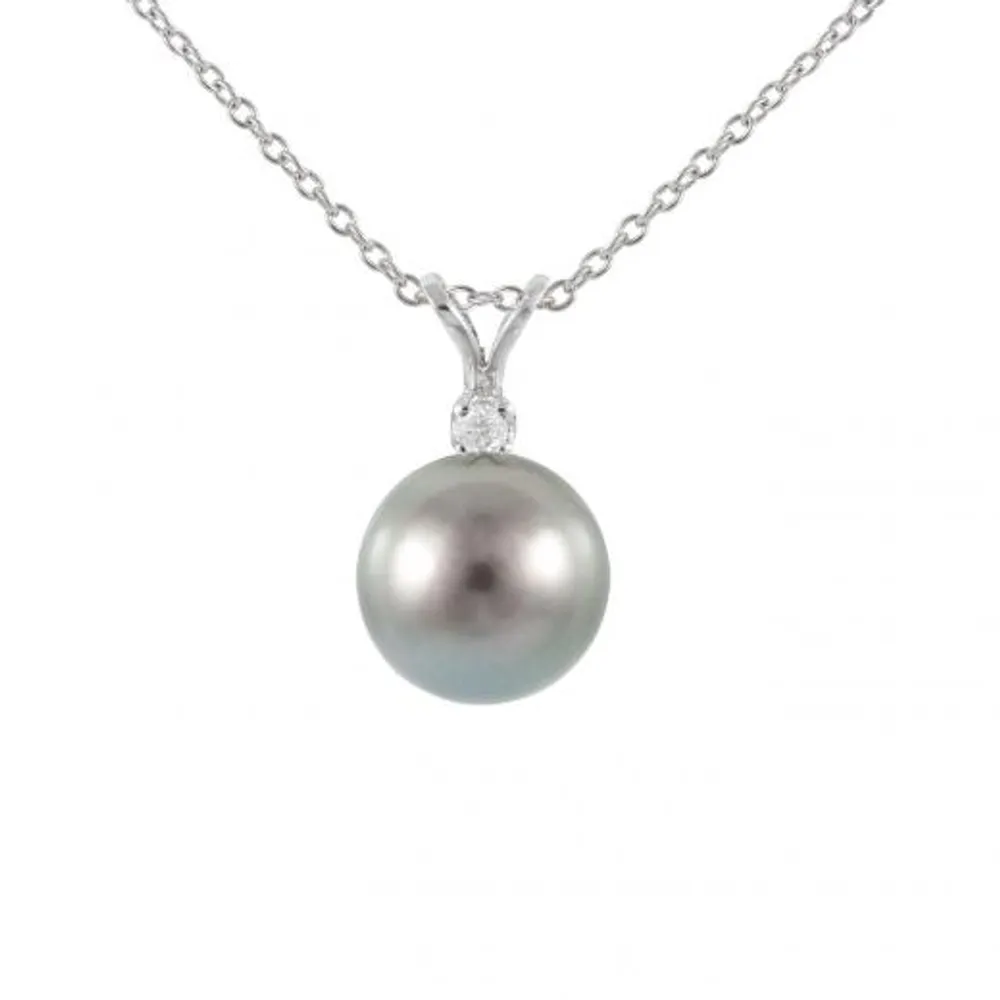 14K White 10-11mm Tahitian Pearl & Diamond Pendant