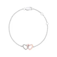 Sterling Silver 10K Rose Gold Diamond Heart Bracelet