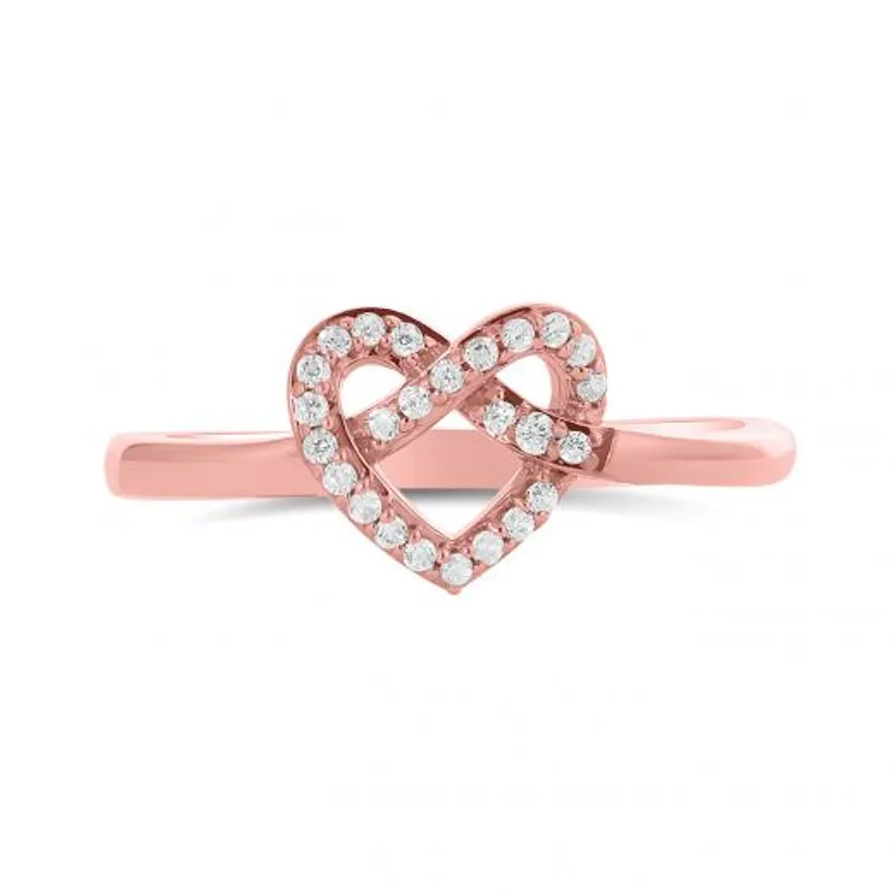 10K Rose Gold Diamond Heart Knot Ring