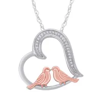 Sterling Silver 14K Rose Gold Plated Diamond Lovebirds Pendant