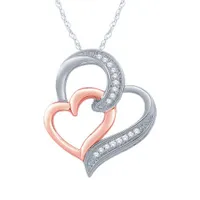 Sterling Silver 14K Rose Gold Plated Diamond Heart Pendant