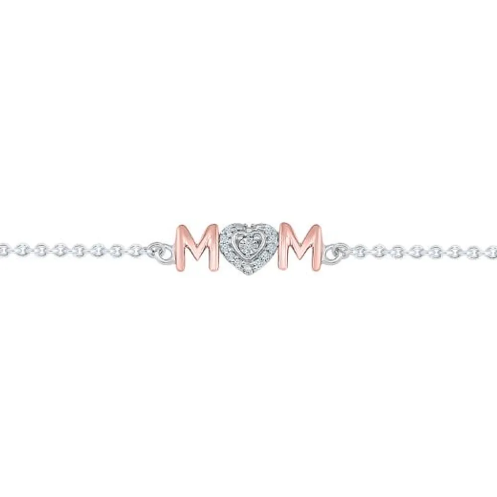 Sterling Silver & Rose Gold Diamond Mom Bracelet