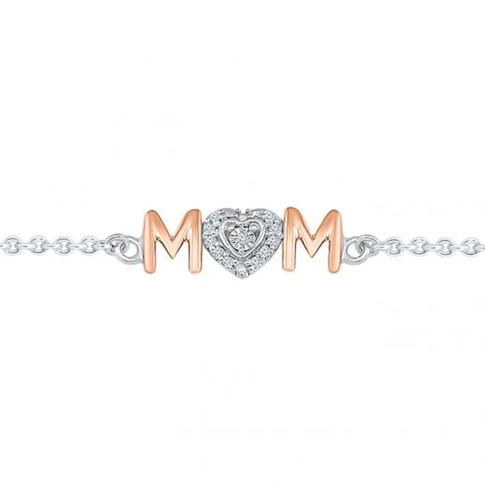 Sterling Silver & Rose Gold Diamond Mom Bracelet