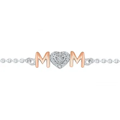 Sterling Silver & Rose Gold Diamond Mom Bracelet