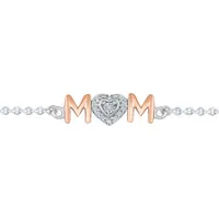 Sterling Silver & Rose Gold Diamond Mom Bracelet