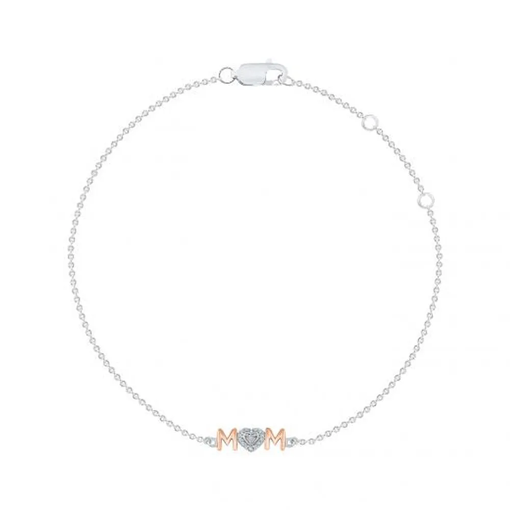 Sterling Silver & Rose Gold Diamond Mom Bracelet