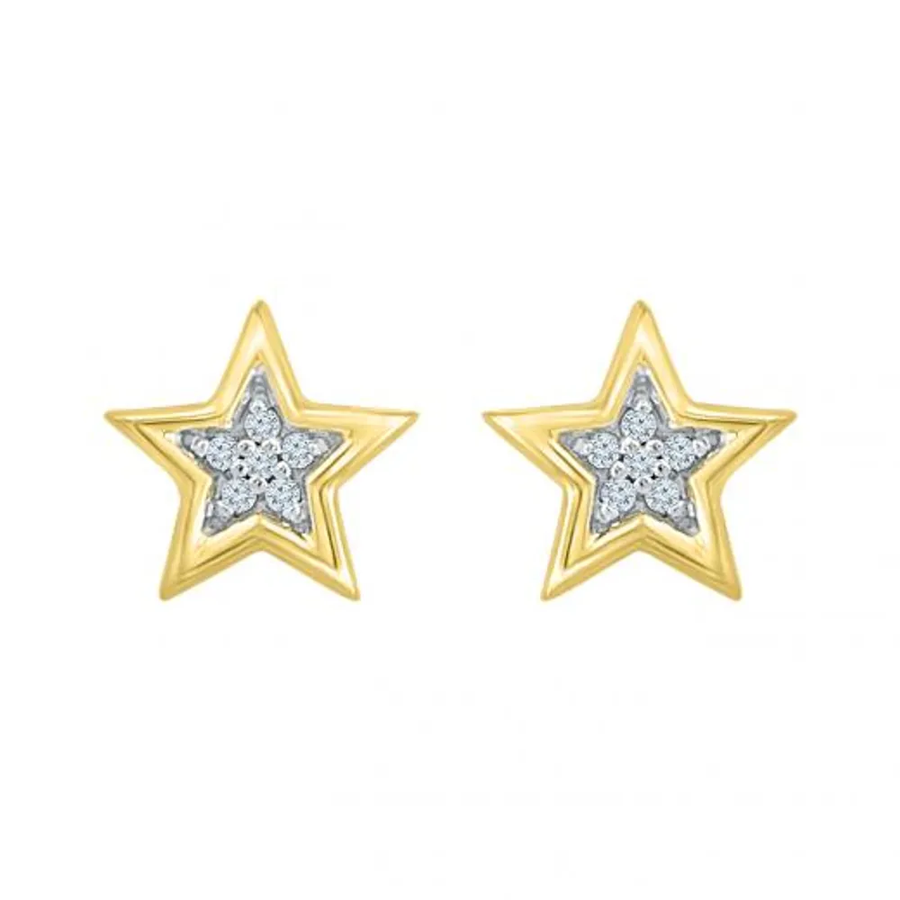 10K Yellow Gold Diamond Star Studs