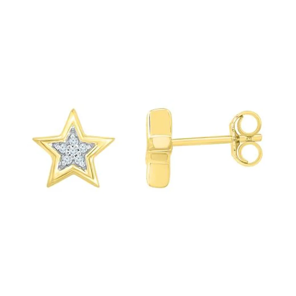 10K Yellow Gold Diamond Star Studs