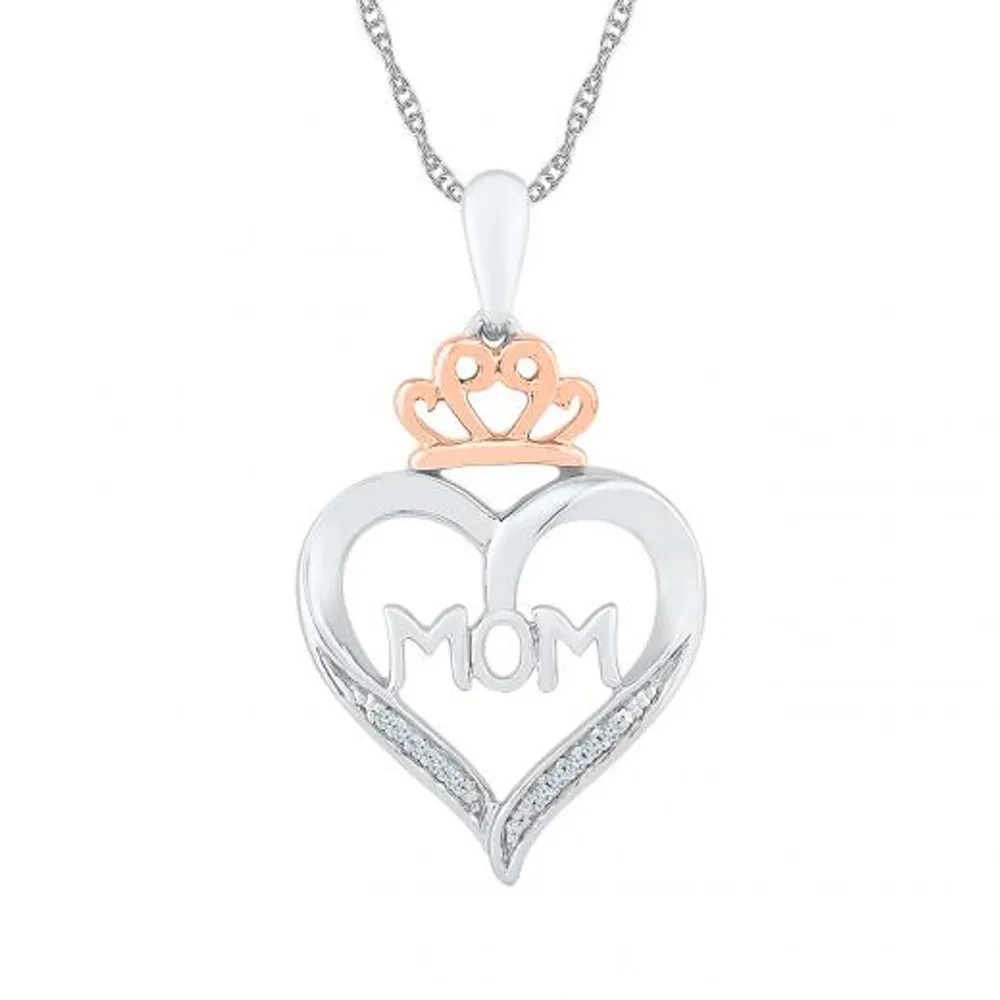 Sterling Silver & Rose Gold Diamond Mom Pendant