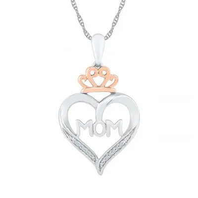 Sterling Silver & Rose Gold Diamond Mom Pendant