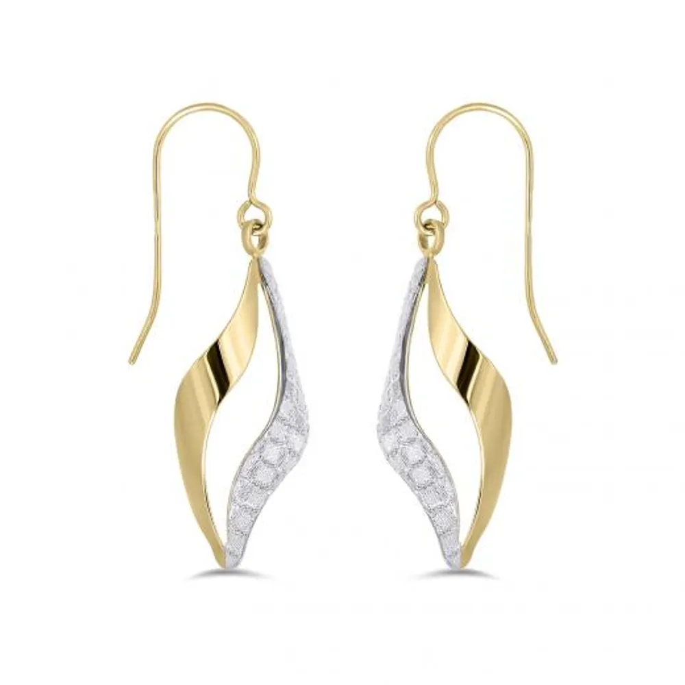 10K Yellow Gold Glitter Twisted Earrings