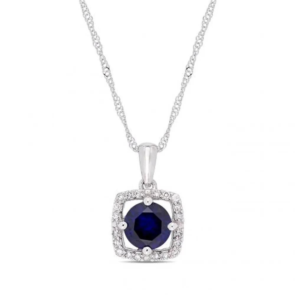 Julianna B 10K White Gold Diamond & Created Blue Sapphire Pendant