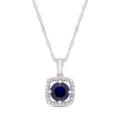 Julianna B 10K White Gold Diamond & Created Blue Sapphire Pendant