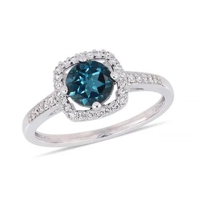 Julianna B 10K White Gold 0.14CTW Diamond and Blue Topaz Fashion Ring