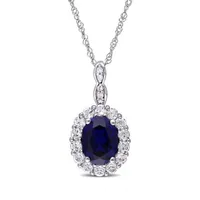 Julianna B 14K White Gold Diamond Created Blue Sapphire & White Topaz Pendant