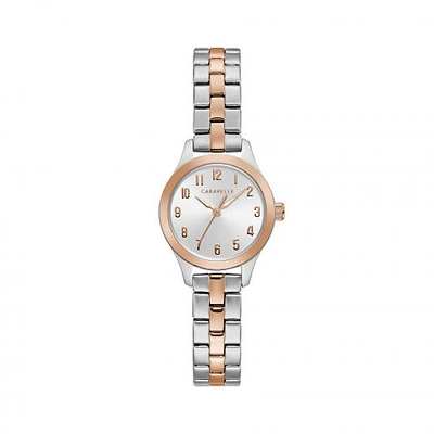 Caravelle Women's Rose Gold-Tone Stainless Steel Silver-White Sunray Dial Watch