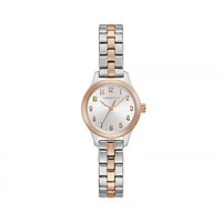 Caravelle Women's Rose Gold-Tone Stainless Steel Silver-White Sunray Dial Watch