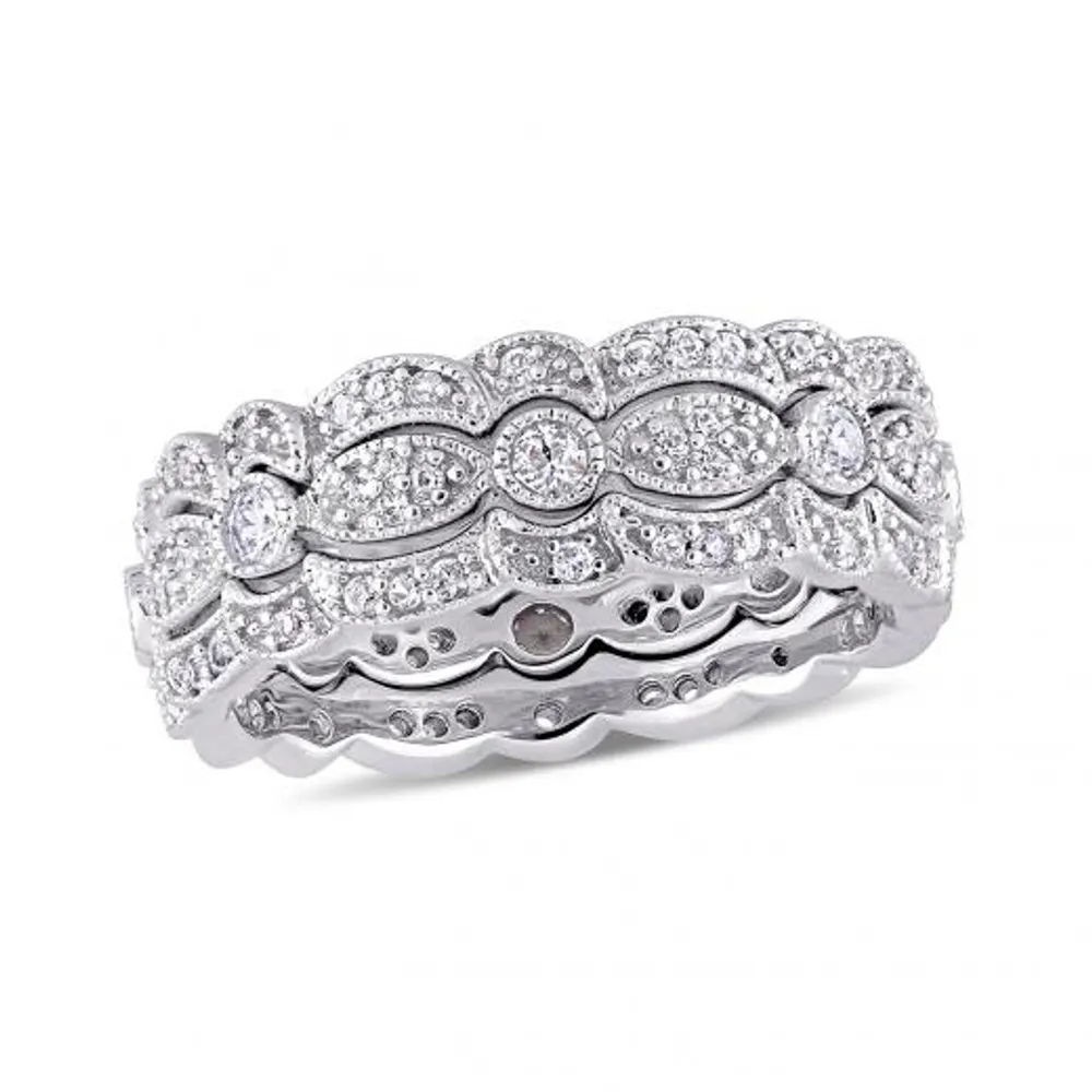 Julianna B Sterling Silver White Sapphire Stacking Ring Set