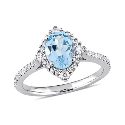 Julianna B 10K White Gold 0.25CTW Diamond Blue Topaz & White Sapphire Ring