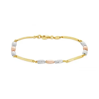 10K Yellow White and Rose Gold 7" Diamond Cut Bracelet