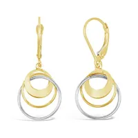 10K Yellow and White Gold Triple Circle Dangle Earrings