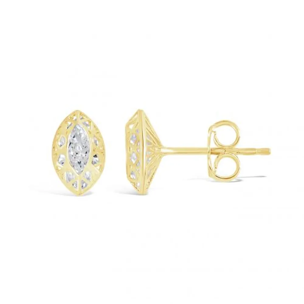 10K Yellow Gold Cubic Zirconia Oval Shape Stud Earrings