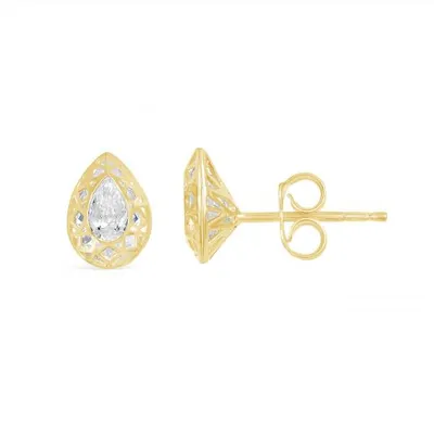 10K Yellow Gold Cubic Zirconia Pear Shape Stud Earrings