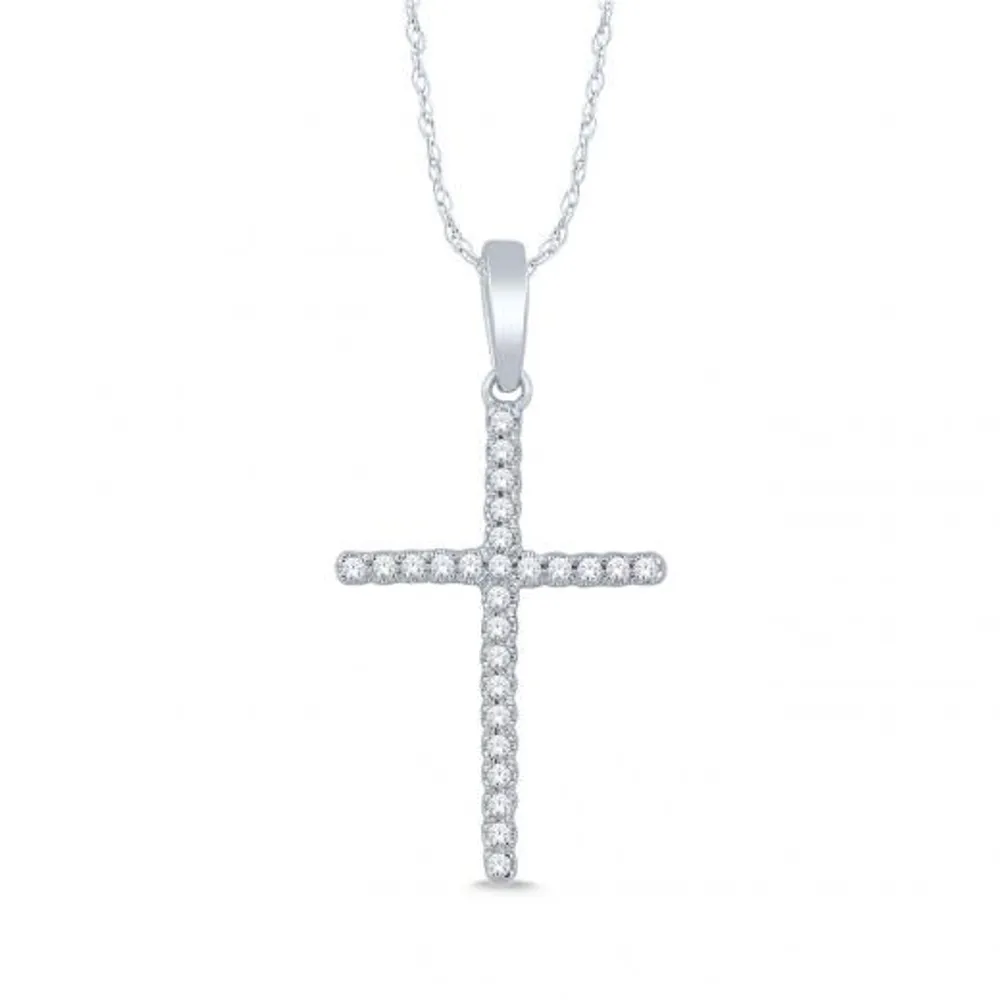 10K White Gold 0.05CTW Diamond Cross Necklace