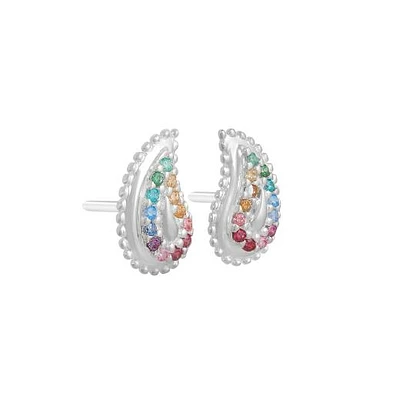 Sterling Silver Rainbow Pave Paisley Ears