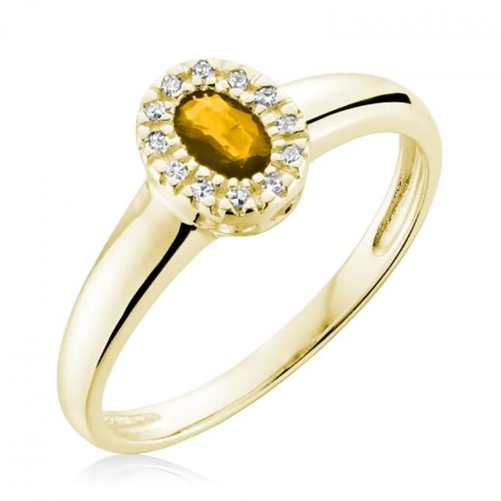 10K Yellow Gold Citrine & 0.04CTW Diamond Halo Ring