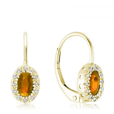 10K Yellow Gold Citrine & 0.08CTW Diamond Halo Earrings