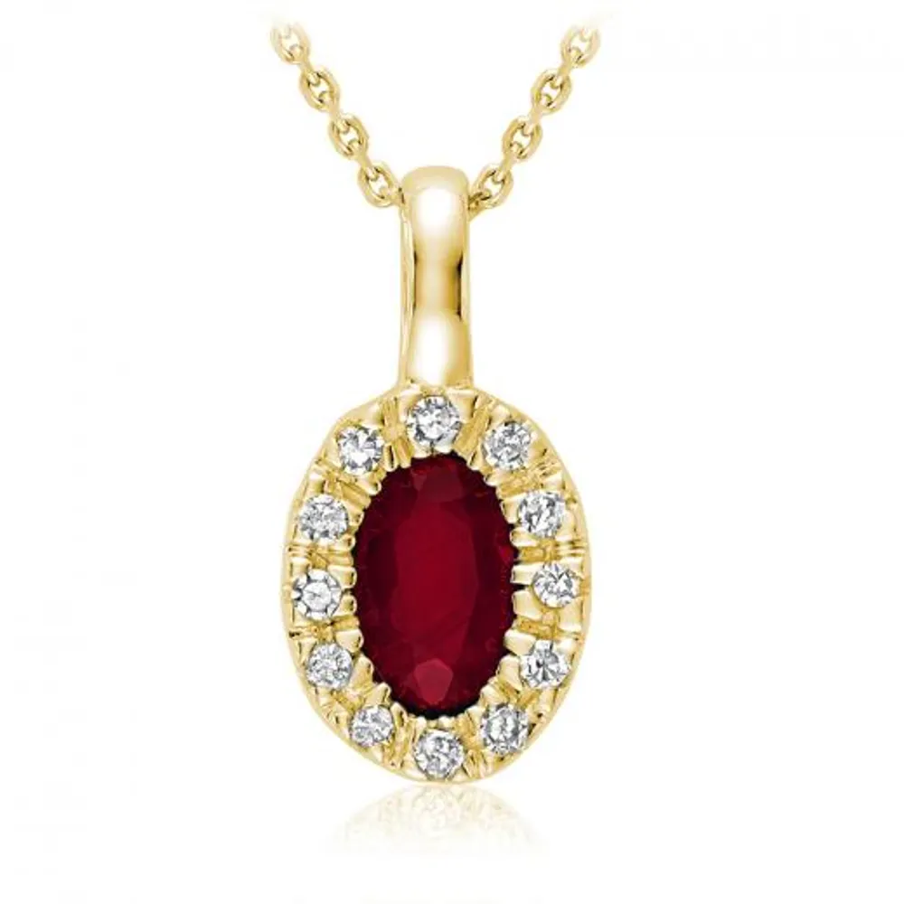 10K Yellow Gold Garnet & 0.04CTW Diamond Halo Pendant