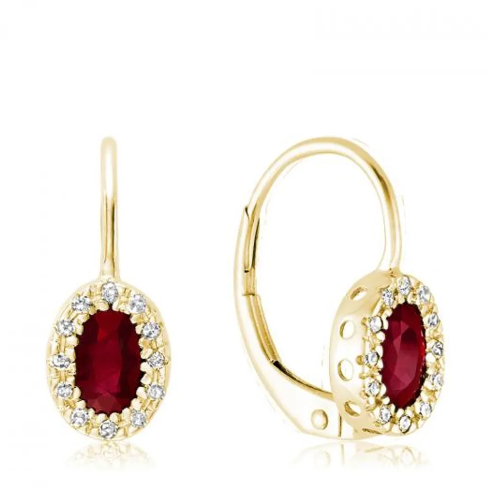 10K Yellow Gold Garnet & 0.08CTW Diamond Halo Earrings