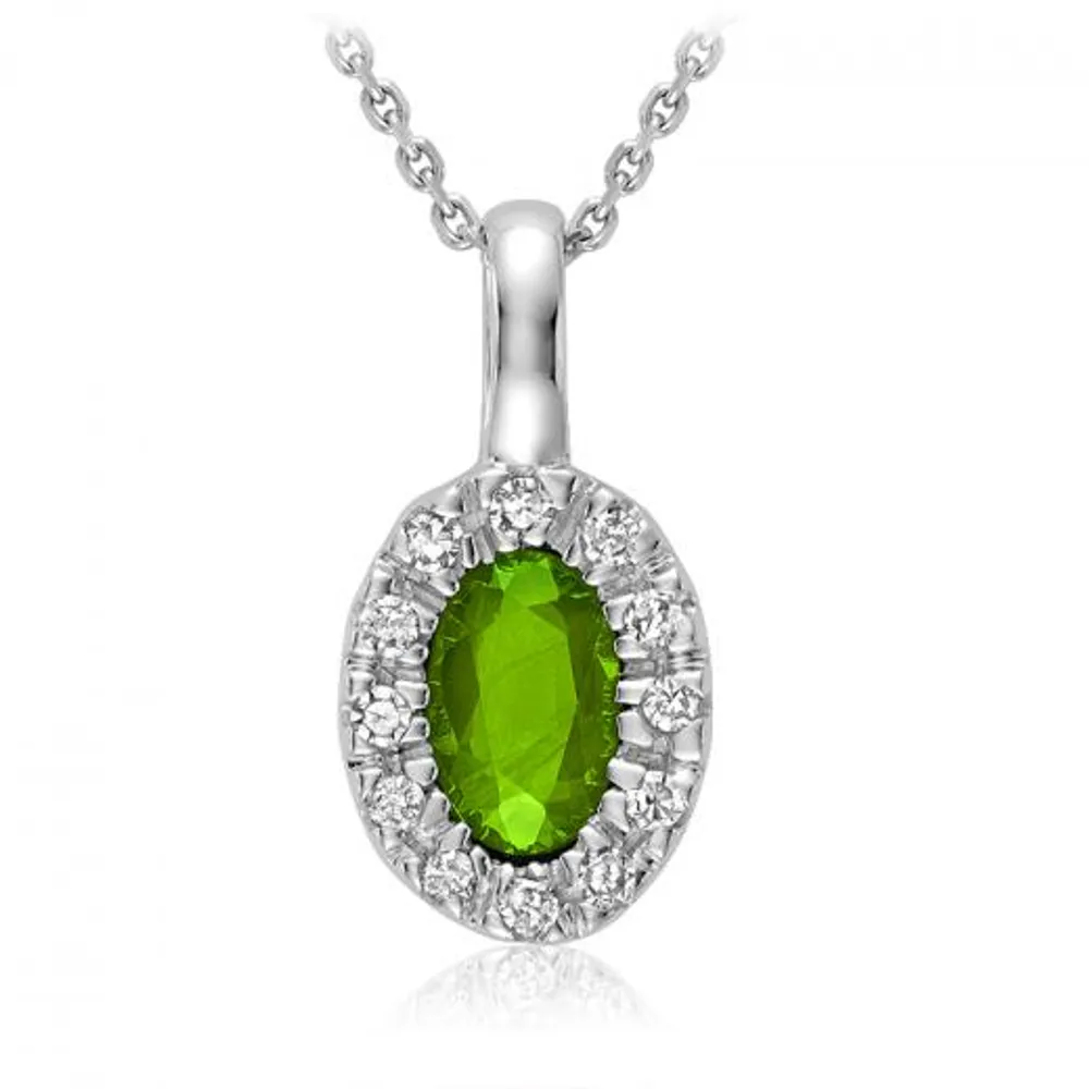 10K White Gold Peridot & 0.04CTW Diamond Halo Pendant