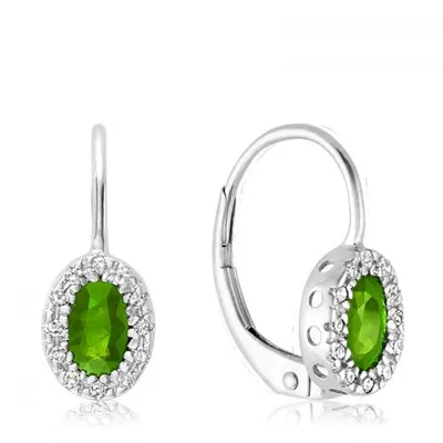 10K White Gold Peridot & 0.08CTW Diamond Halo Earrings