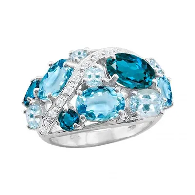 Sterling Silver White Sapphire & Blue Topaz Ring