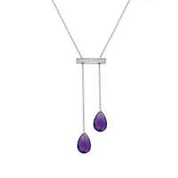 10K White Gold 0.05CTW Diamond & Amethyst Necklace