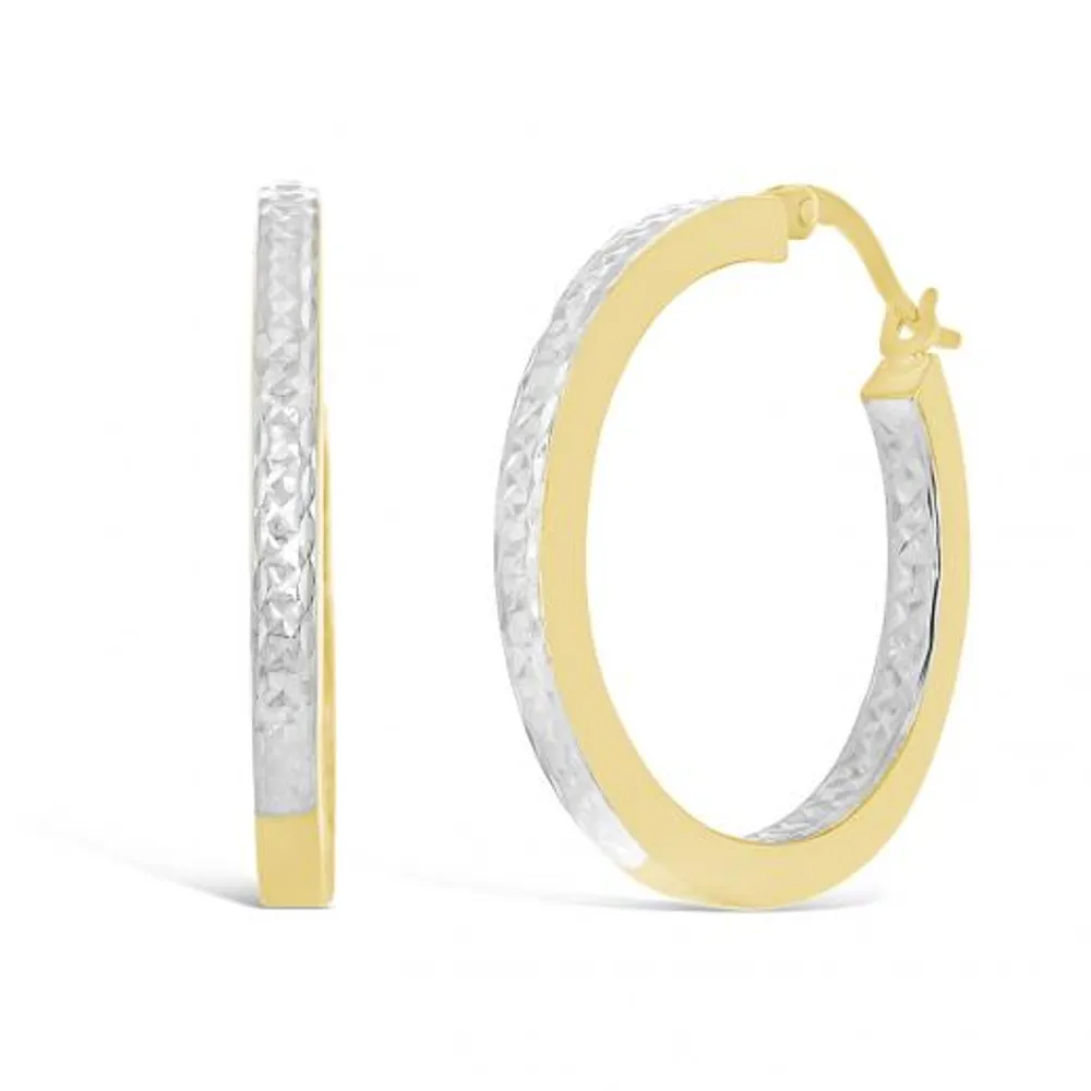 10K Yellow and White Gold 20mm Hoops with Diamond Cutting