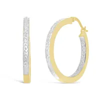 10K Yellow and White Gold 20mm Hoops with Diamond Cutting