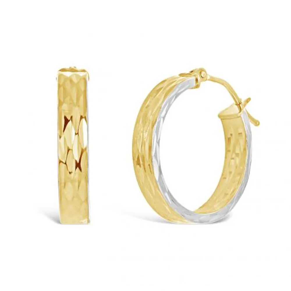 10K Yellow and White Gold Diamond Cut Hoops