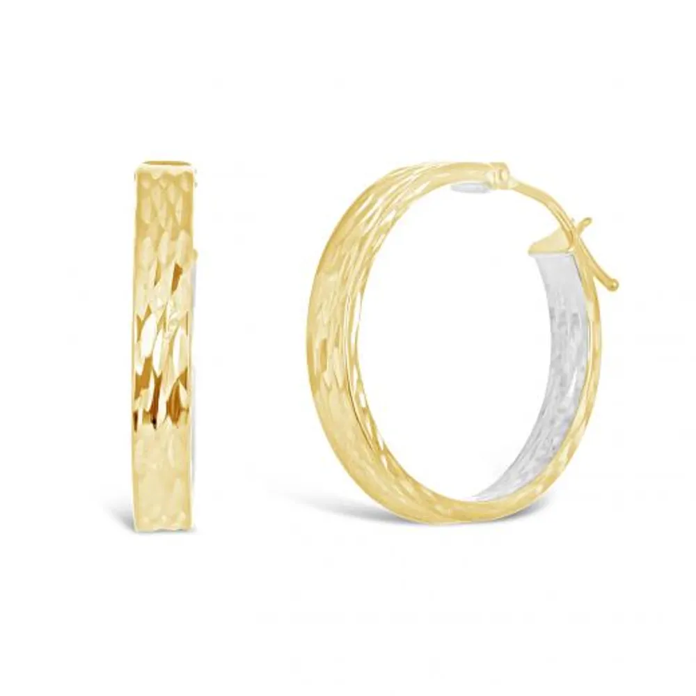 10K Yellow and White Gold Diamond Cut Hoops