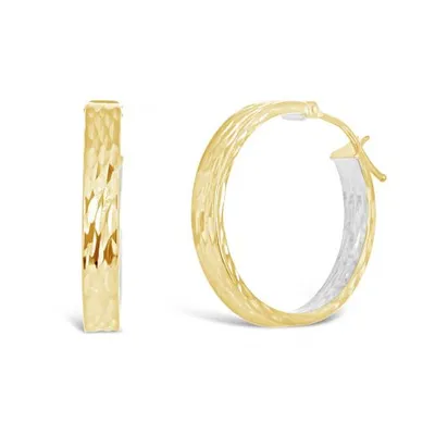 10K Yellow and White Gold Diamond Cut Hoops