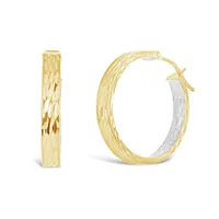 10K Yellow and White Gold Diamond Cut Hoops