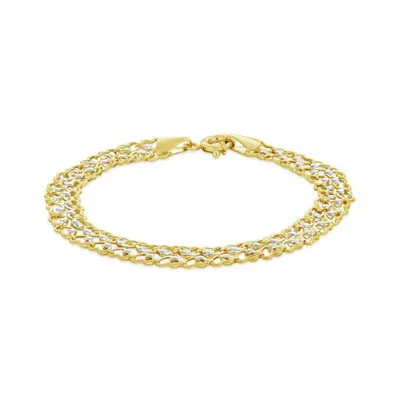 10K Yellow and White Gold 7.5" Double Heart Bracelet