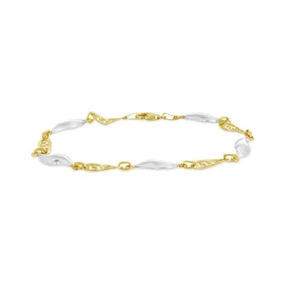 10K Yellow and White Gold 7.25" Greek Patterned Bracelet